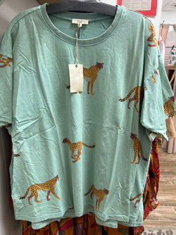 Easel cheetah light green top