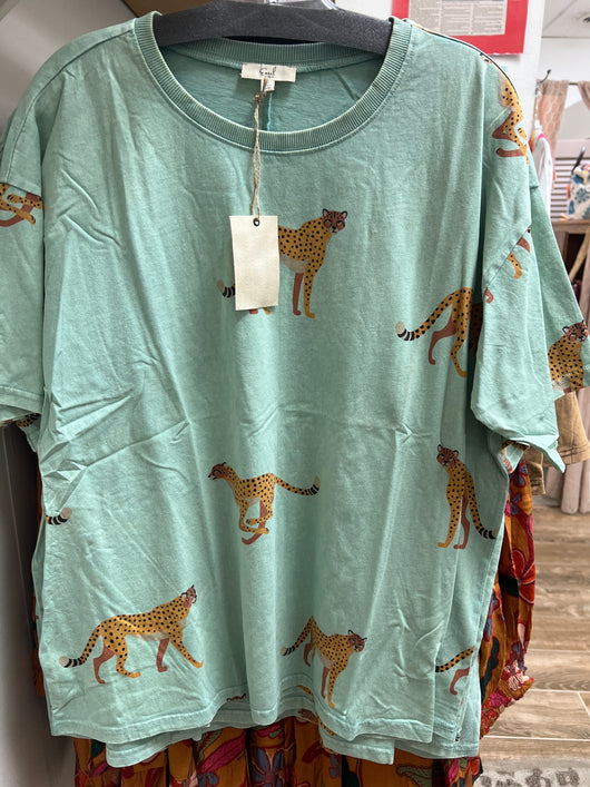 Easel cheetah light green top