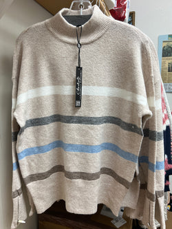 Charlie B beige stripe mock neck sweater