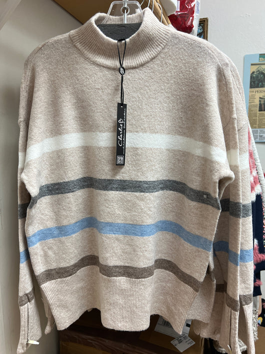 Charlie B beige stripe mock neck sweater