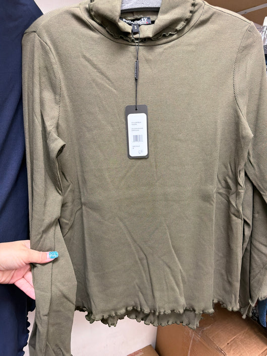 Picadilly Dark Olive Lettuce Hem Top