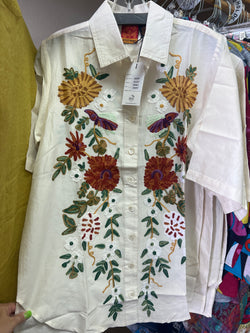 ANU ivory embroidered button up shirt
