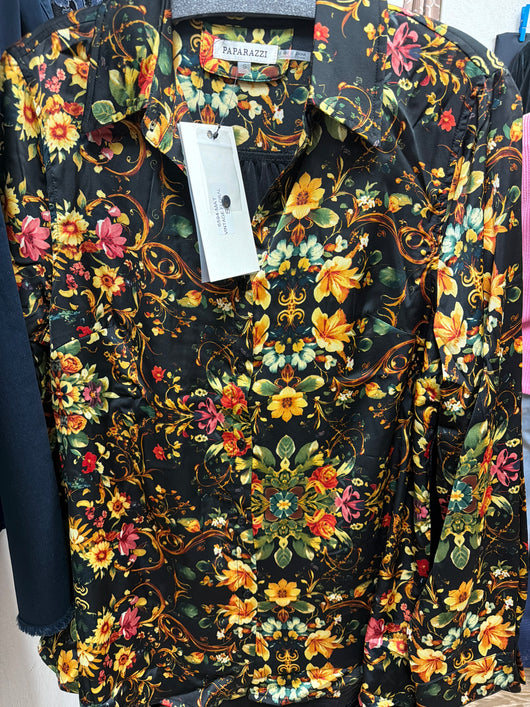 Paparazzi Black Silky Floral Blouse