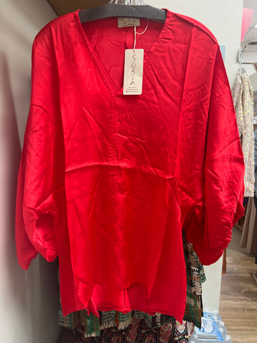 Sofia red silky blouse