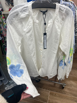 Charlie B anise embroidered sleeve blouse