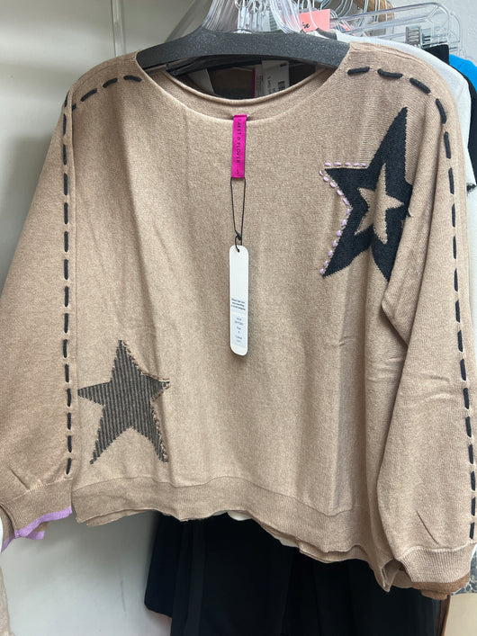 Zaket & Plover tan threaded stars sweater