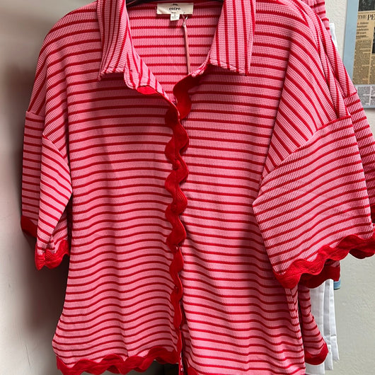 Entro pink red stripe ric rac shirt