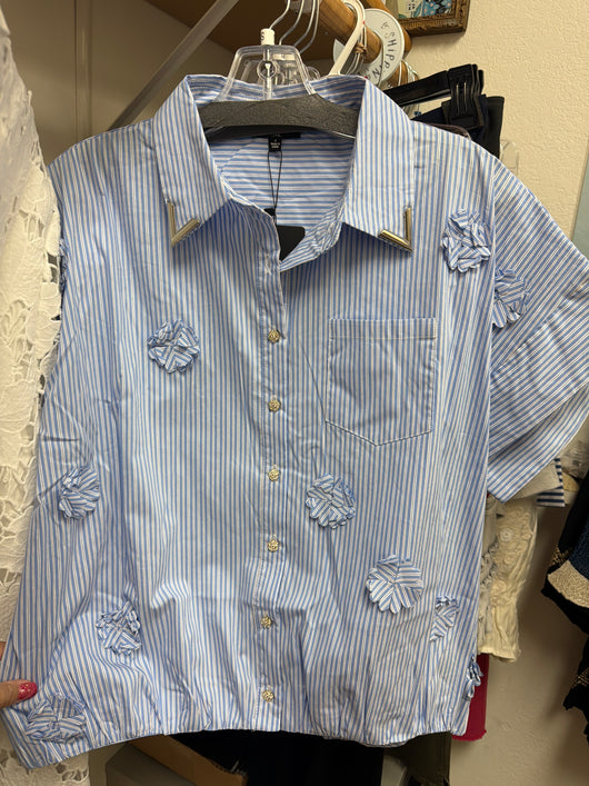 Job blue stripe flower top
