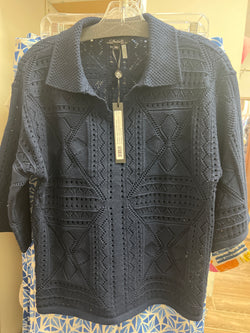 Charlie B pointelle 3/4 sweater navy