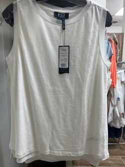 FDJ boat neck cami w/ sheer trim white