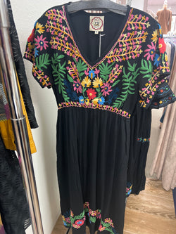 A&A short sleeve embroidered black dress