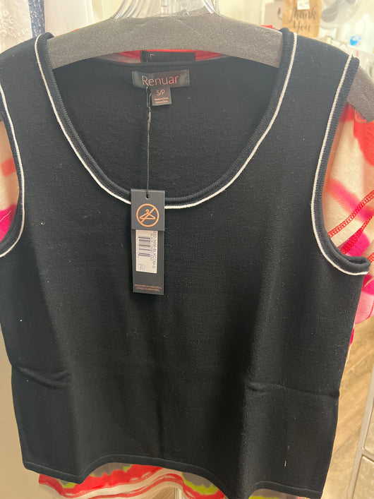 Renuar knit tank black w/ almond trim