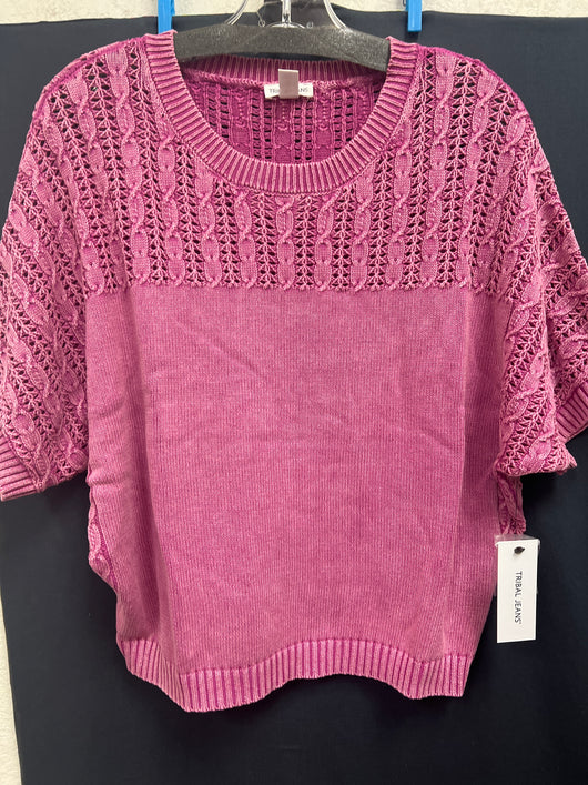 Tribal multi textured s/s sweater passion fruit pink