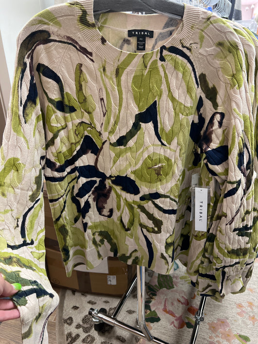 Tribal leek green multi sweater