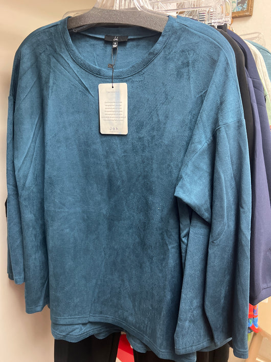 JOH peacock blue suede top