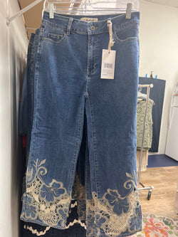 Charlie B medium blue lace inlay jeans
