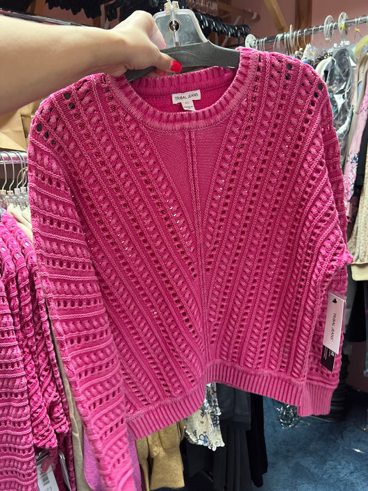 Tribal crew neck sweater cherry pink