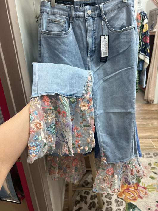 FDJ sheer embroidered Suzanne flare crop