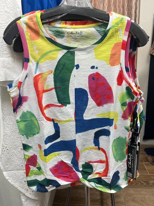 Charlie B abstract print knotted tank