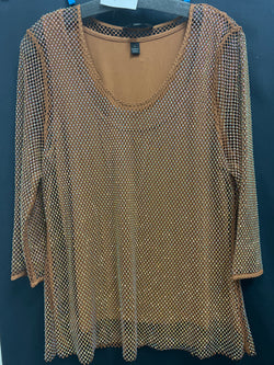AZI cognac rhinestone mesh top w/ tank