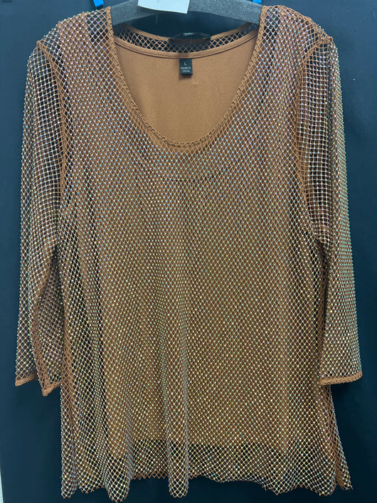AZI cognac rhinestone mesh top w/ tank