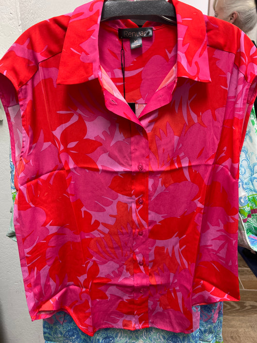 Renuar watermelon combo cap sleeve blouse