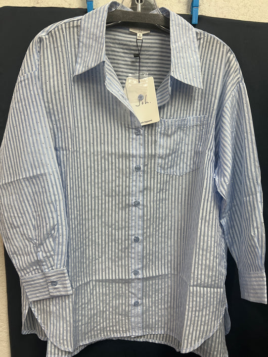 JOH button up stripe rhinestone shirt blue