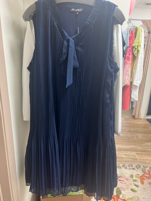 Picadilly navy pleated sleeveless dress