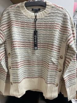 Charlie B ecru stripe button detail sweater