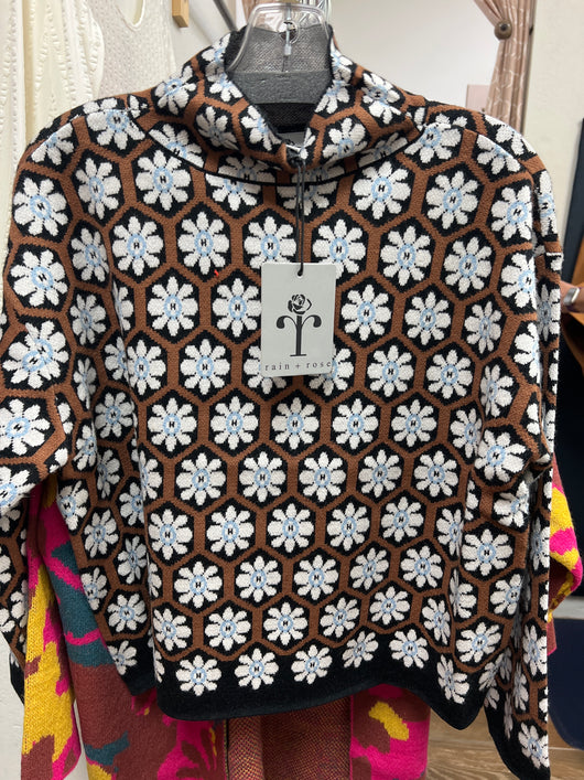Rain & Rose brown & black flowers sweater