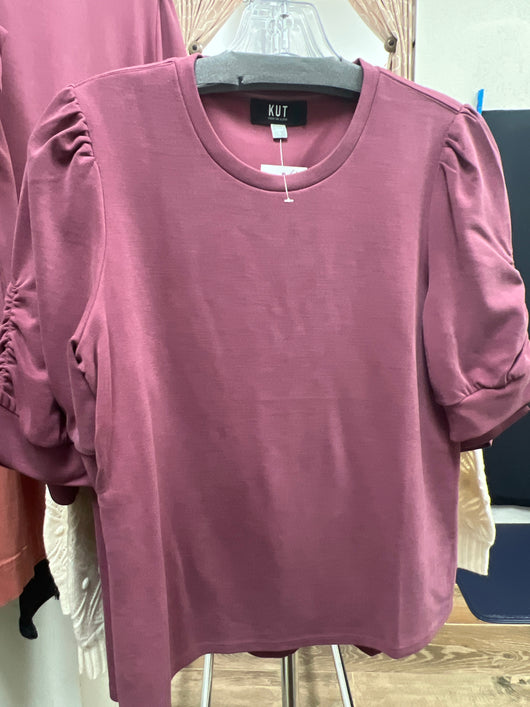 KUT berry purple ruche sleeve top