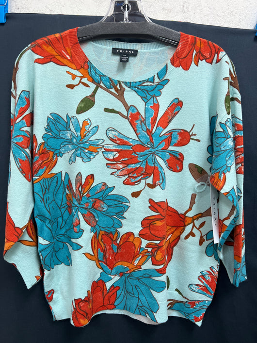Tribal oasis blue orange floral sweater