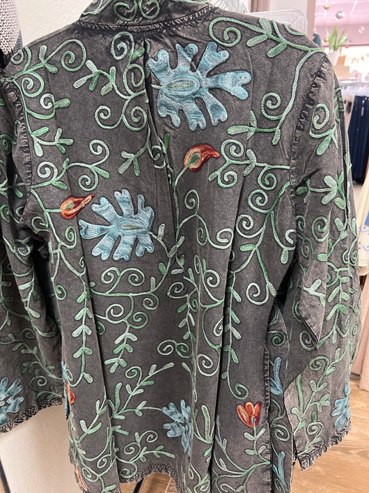 Parsley & Sage charcoal embroidered shawl