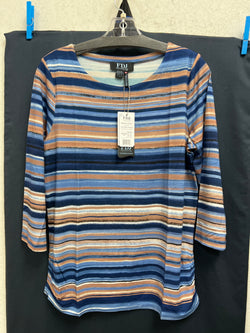 FDJ foundation stripe 3/4 sleeve top blue tan