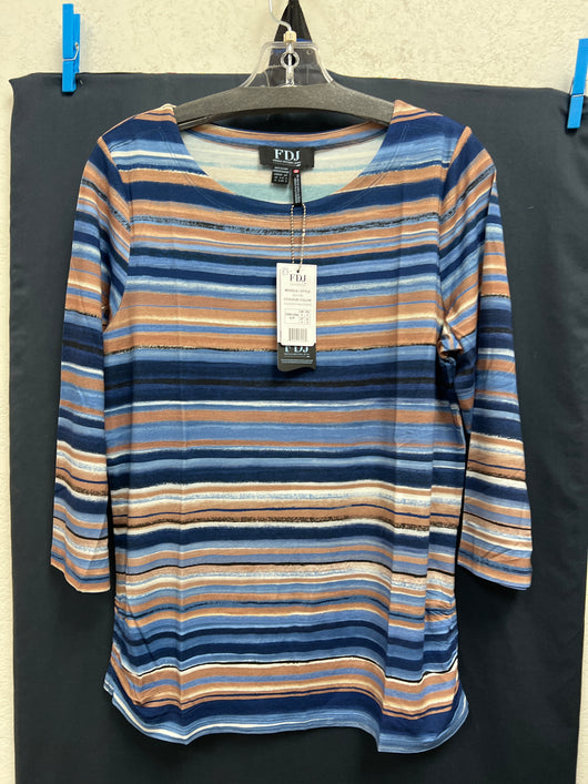 FDJ foundation stripe 3/4 sleeve top blue tan