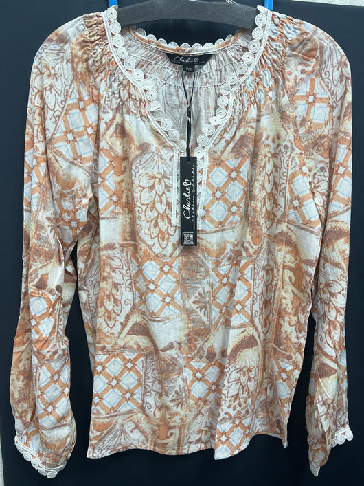 Charlie B papaya print linen blouse