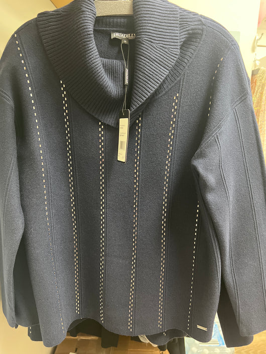 Picadilly navy rhinestone cowl neck sweater