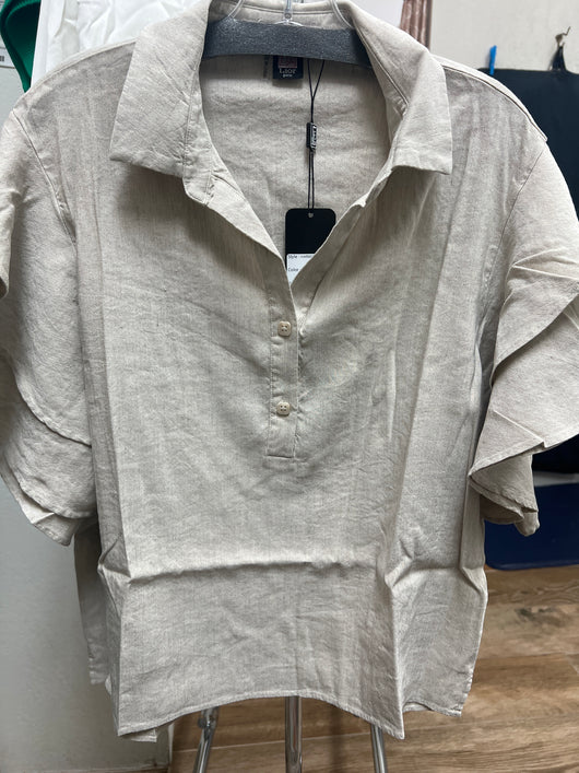 Lior beige linen flounce sleeve top