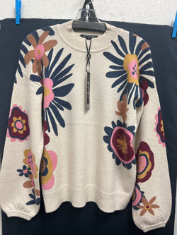 Charlie B beige flowers mock neck sweater