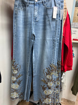 AZI beaded embroidered wide leg jeans