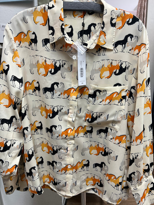 Spanner galloping horses blouse cream