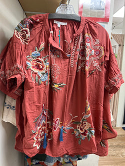 Caite summer fig embroidered blouse