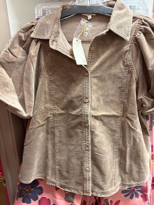 Easel Mocha Puff Sleeve Top