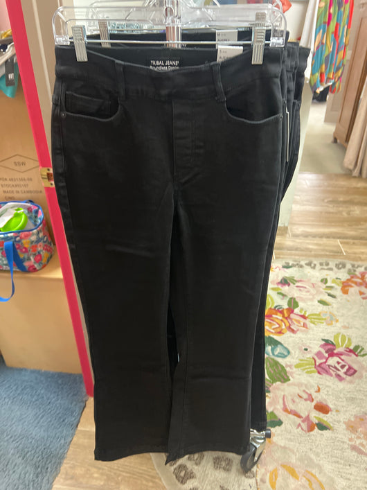 Tribal pull on black flare pants