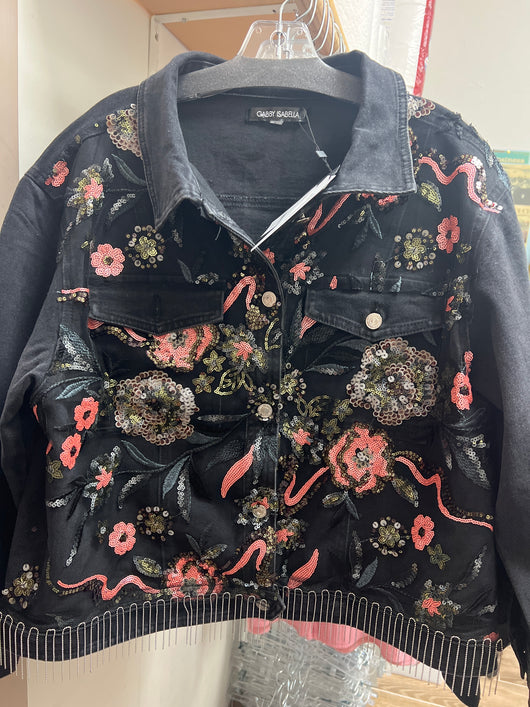 Gabby Isabella black sequin coral multi jacket