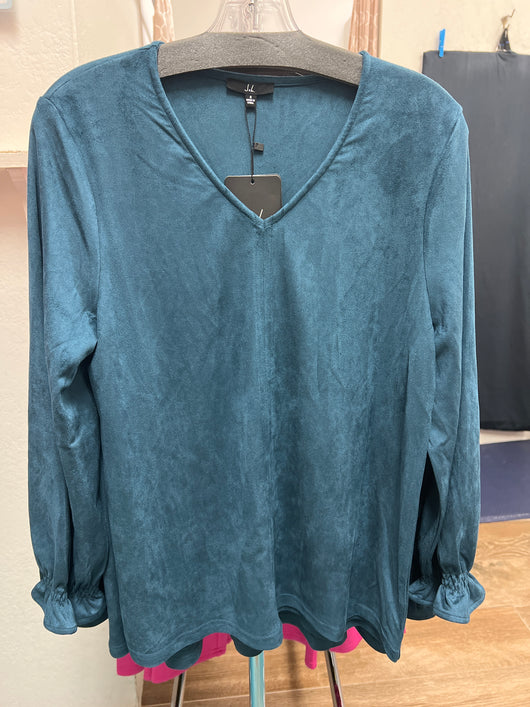 JOH suede long sleeve top peacock blue