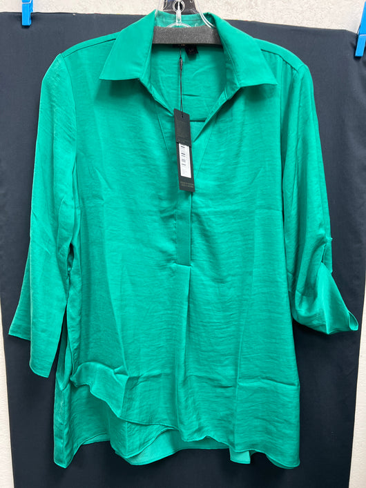 Renuar airflow collared v neck blouse emerald green