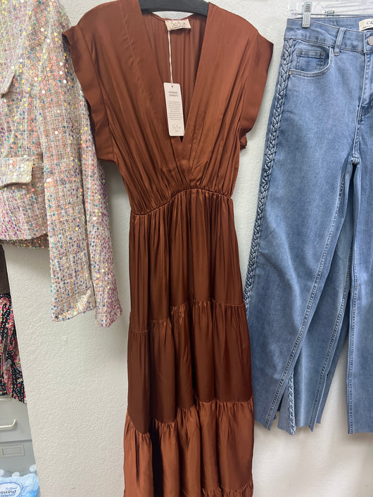 Sofia henna silky maxi dress