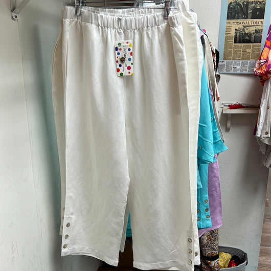 Toofan white linen button detail pants