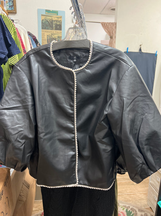 JOH black faux leather pearls jacket